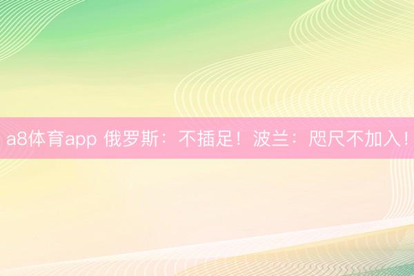 a8体育app 俄罗斯：不插足！波兰：咫尺不加入！