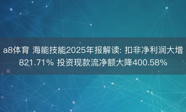 a8体育 海能技能2025年报解读: 扣非净利润大增821.71% 投资现款流净额大降400.58%