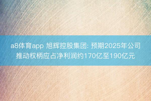a8体育app 旭辉控股集团: 预期2025年公司推动权柄应占净利润约170亿至190亿元