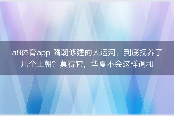 a8体育app 隋朝修建的大运河，到底抚养了几个王朝？莫得它，华夏不会这样调和