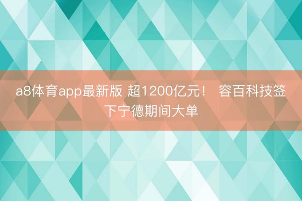 a8体育app最新版 超1200亿元！ 容百科技签下宁德期间大单