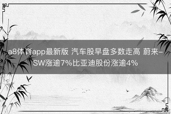 a8体育app最新版 汽车股早盘多数走高 蔚来-SW涨逾7%比亚迪股份涨逾4%