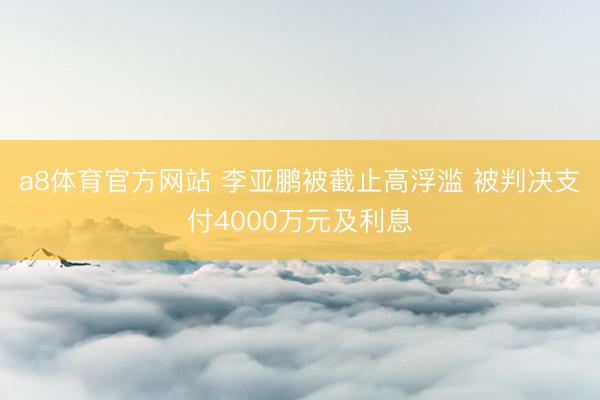 a8体育官方网站 李亚鹏被截止高浮滥 被判决支付4000万元及利息