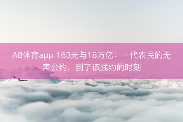 A8体育app 163元与18万亿：一代农民的无声公约，到了该践约的时刻