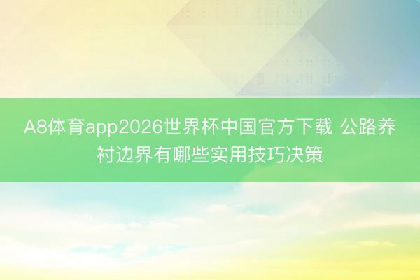 A8体育app2026世界杯中国官方下载 公路养衬边界有哪些实用技巧决策